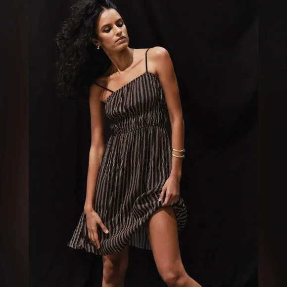 Madewell Smocked Stripe Mini Dress in Mini Dot Stripe - Picture 1 of 9